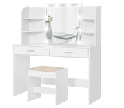 Makeup Vanity with Mirror and 10 LED Lights, Vanity Makeup Table Set with 2 Drawers and Open Shelves-GCC Home Center